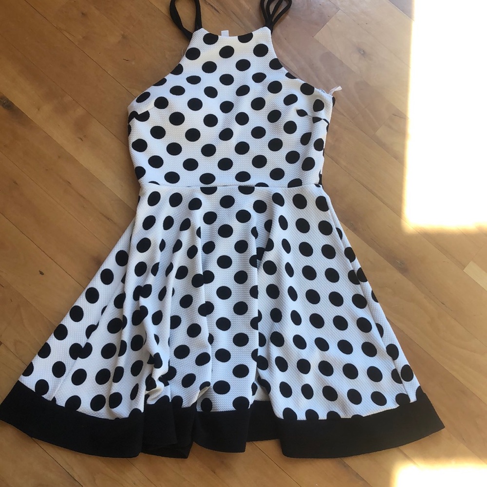 White and Black Polka-Dot Mini Skater Dress (L)